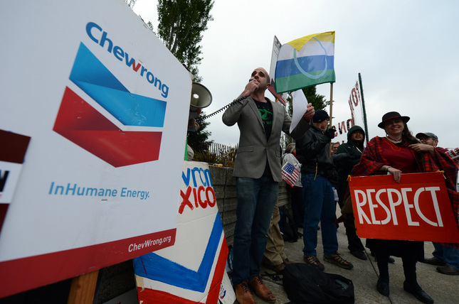 Amazon Watch protes against Chevron Oil. 